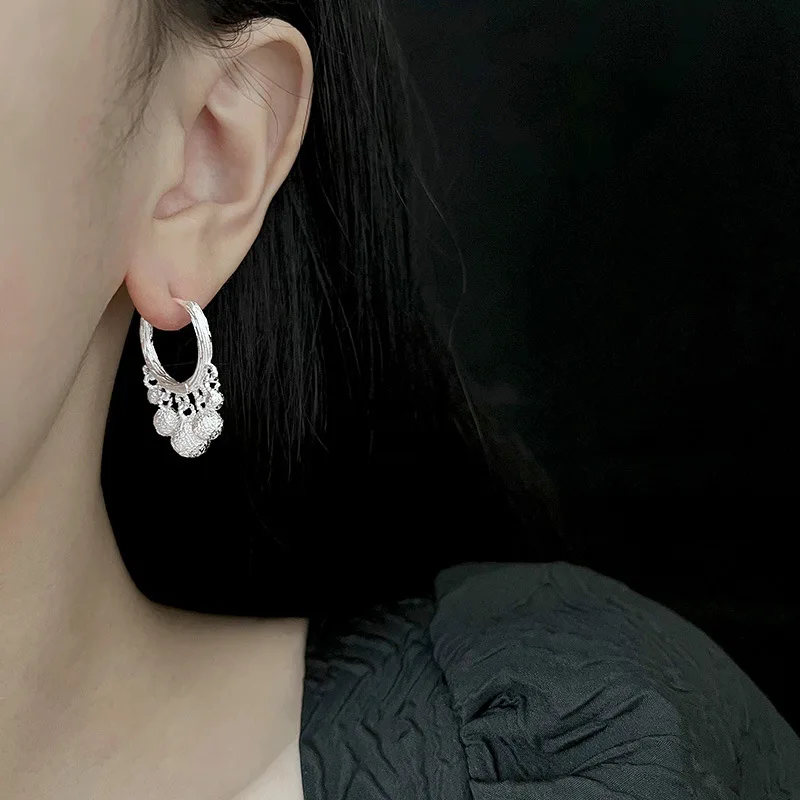 925 Sterling Silver Vintage Happy Planet Tassel Hoop Earrings For Women 2023 Korean Wedding Party Jewelry Gift Female Pendientes