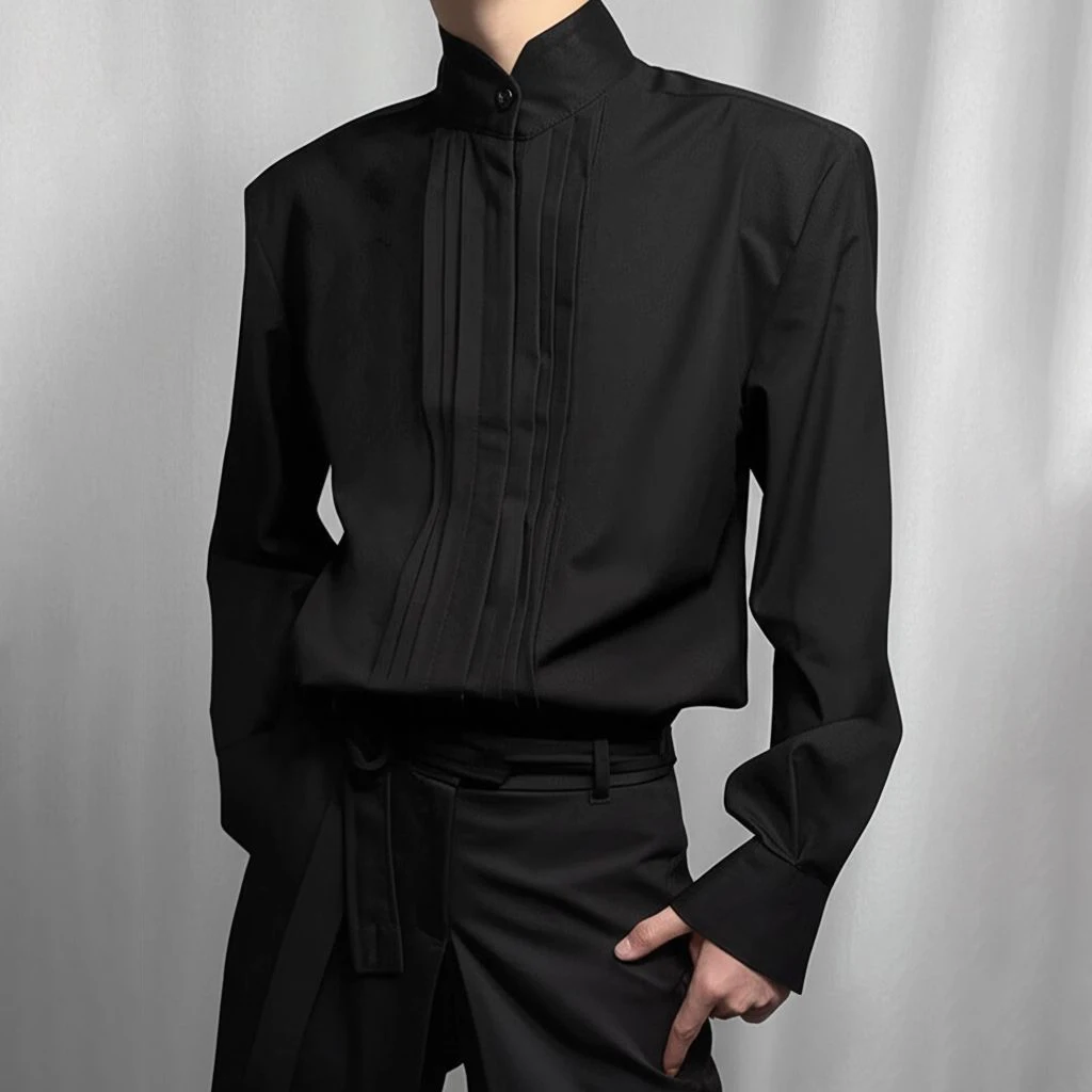 

Mens Shirt Palace Three-Dimensional Silhouette Casual Shirt Summer Thin Fashion Versatile Campus Long-Sleeved Top Men'S Clothing