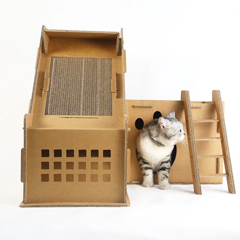 Cardboard Cat House Eco Friendly Unique Cat Scratcher Board Carton Box For Indoor Folding Bed Diy