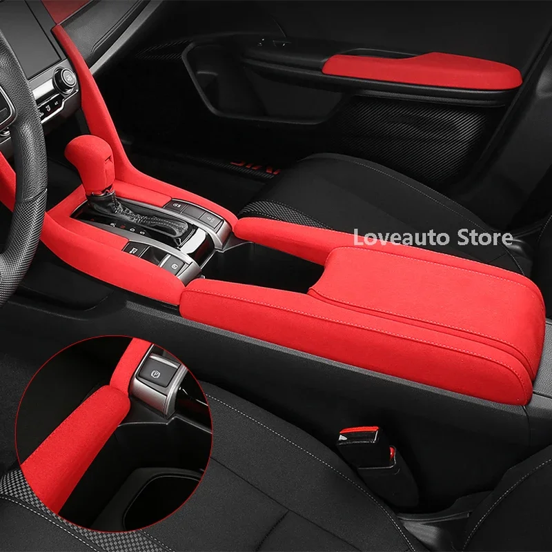 for Honda Civic 10th 2016 2017 2018 2019 2020 2021 Car Alcantara Interior Decoration Protective Red Grey Cover Sedan Hatchback