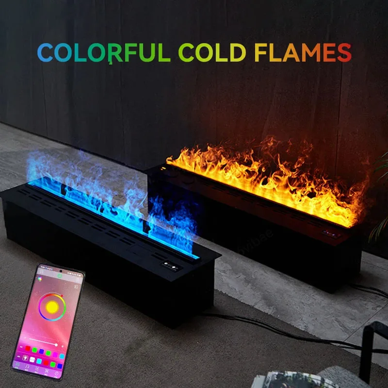 مدفأة كهربائية ثلاثية الأبعاد، لهب RGB + محاكاة الضباب، موفرة للطاقة، مدفأة رذاذ مدمجة - مثالية للداخلية الحديثة #2