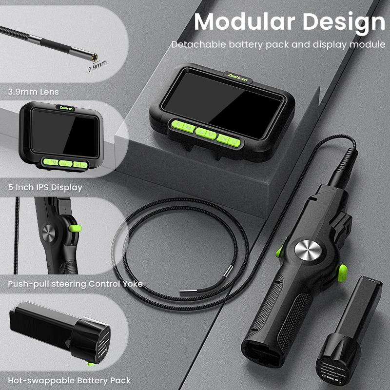 5'' Screen Two Way Articulating Endoscope 3.9MM 2-Way 360° Slide Rod Steering Rotation Camera Automotive Inspection Borescope