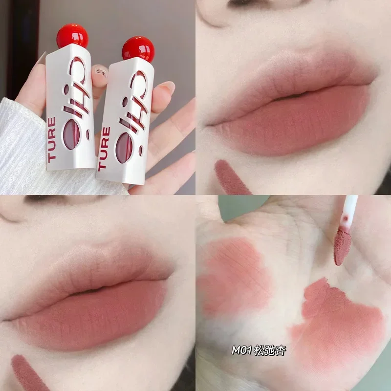 CHIOTURE Driehoek Lip Modder niet-plakkerige Langdurige Matte Lipgloss Kaneel Melk Thee Kleur Lipgloss Lippenstift Cosmetica Gratis schip