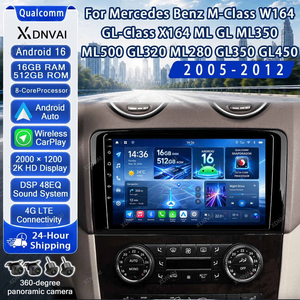 Android 16 Multimedia For Mercedes Benz M-Class W164 GL-Class X164 ML GL ML350 ML500 GL320 ML280 GL350 GL450 2005-2012 Carplay