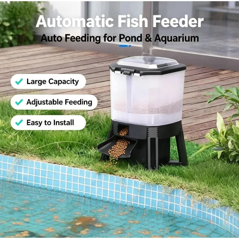 6L Solar Powered Fish Pond Automatic Feeder Koi Pond Intelligent Timer Feeding Waterproof Indoor Outdoor Large Area Fish Feeder