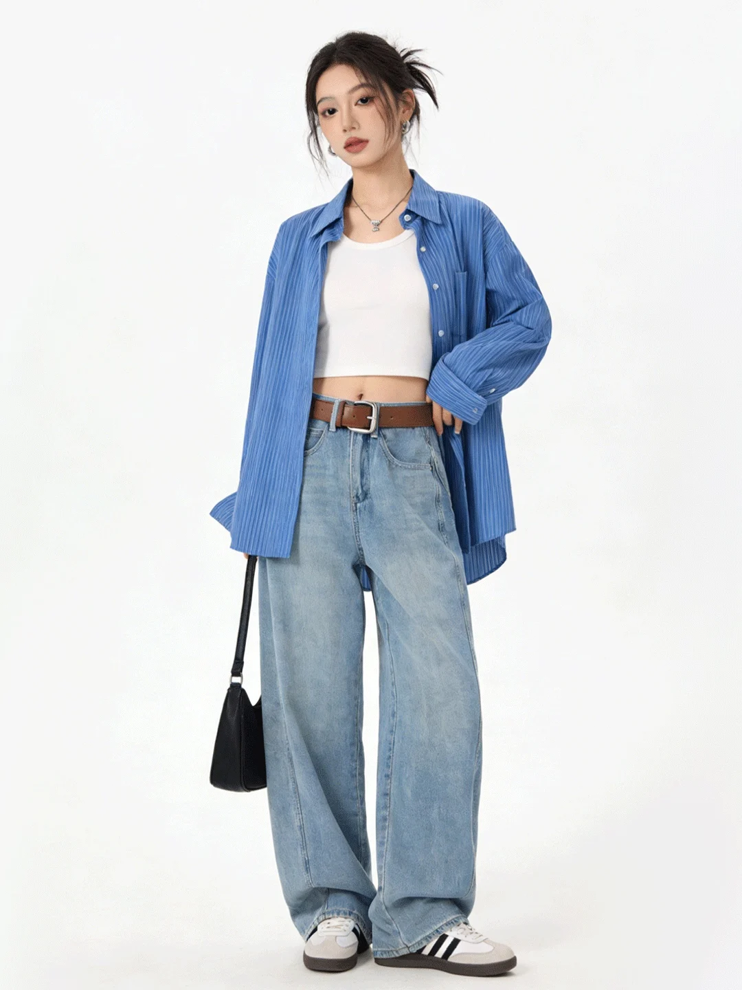 

High Waist Wide Leg Floor Length Soft Denim Dra Versatile Slimming Korean Sle New Arrival Spring 2026 Casual Jeans
