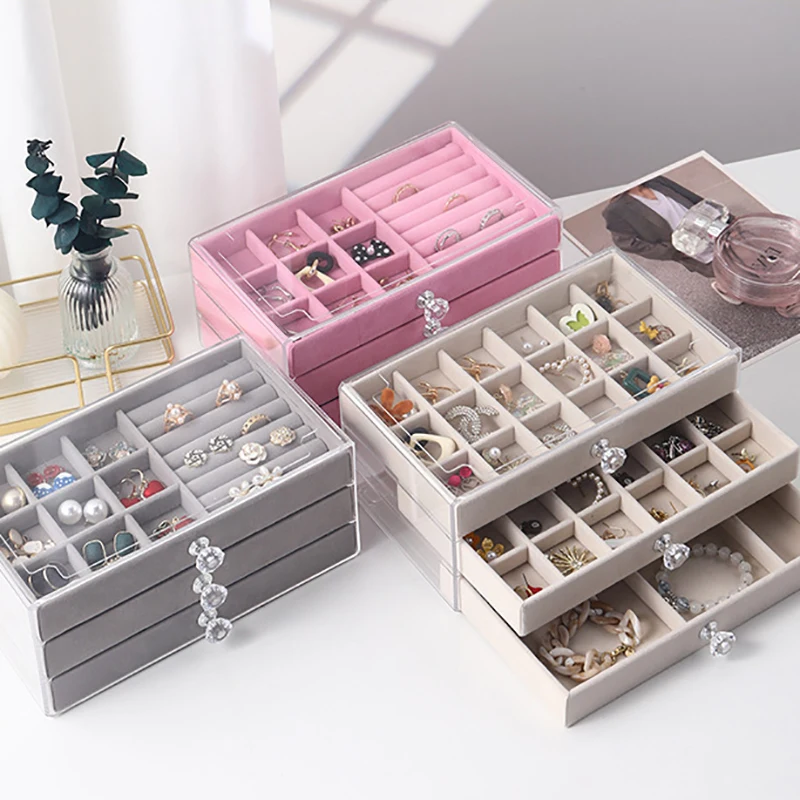 1PC Acrylic Jewelry Organizer Box with Three Layers And Drawers Necklace Storage Display Desktop Acrylic Case for Jewellery