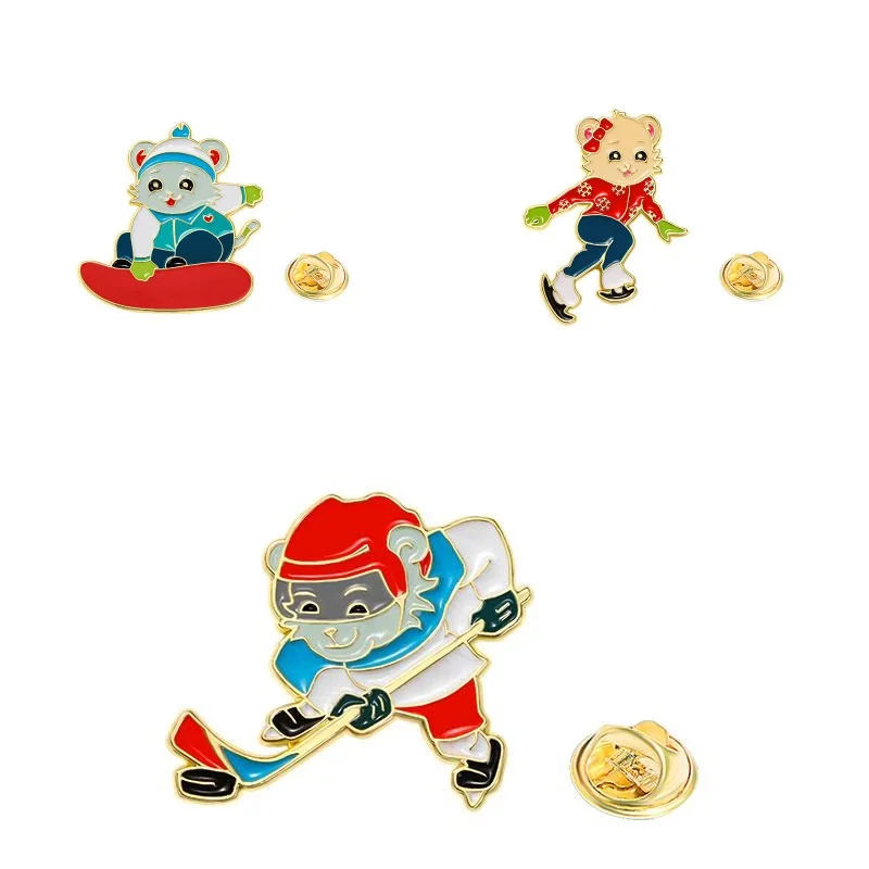 3Pcs/Set Funny Design Bear Athlete Sportsman Enamel Pins Cute Skiing Skating Ice Hockey Brooches Winter Jewelry