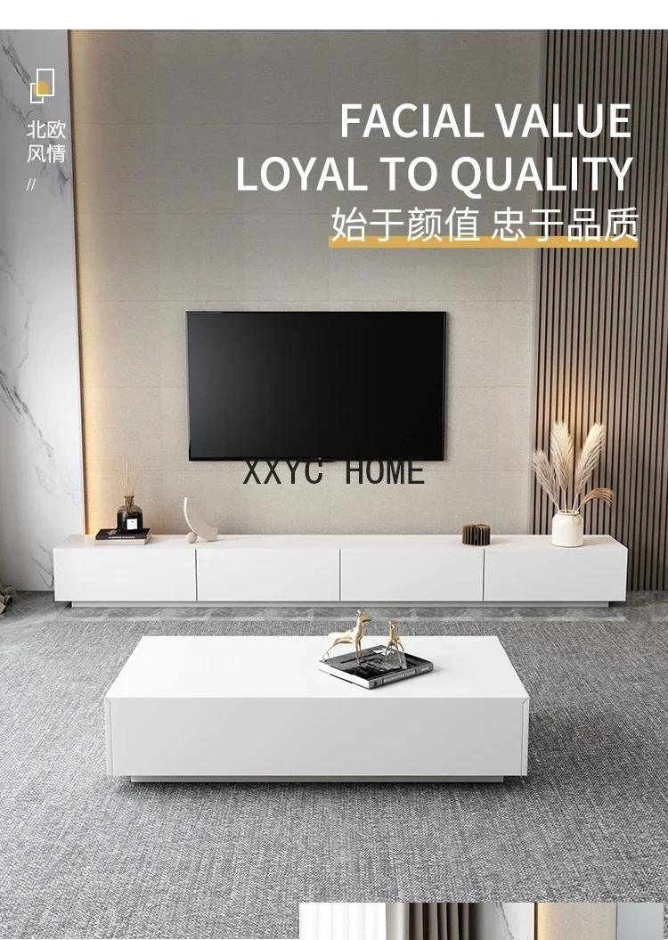 TV Cabinet White Paint Combination Simple Modern Minimalist Living Room TV Stand High Floor