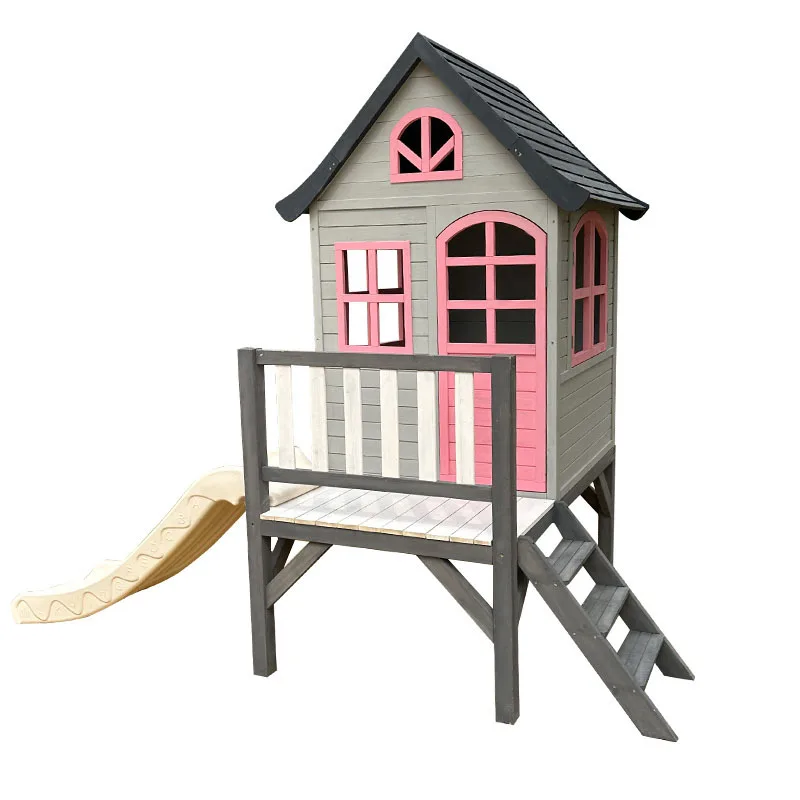 

Kids log house, tree , outdoor small , wooden castle, kindergarten dollhouse, baby play , playhouse, slide