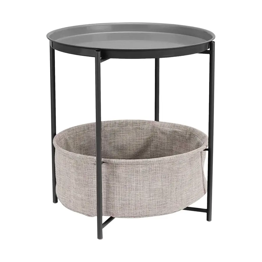 

Round End Table, Charcoal Heather Gray, 17.7 x 17.7 x 18.9 in Side Table, with Cloth Basket, Storage