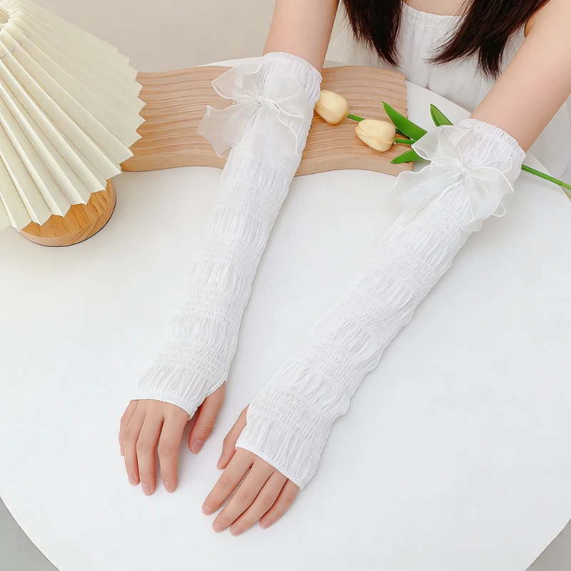 

1 пара летних рукавов из ледяного шелка в универсальном балетном стиле для девочек, дышащие рукава с бантом-бабочкой