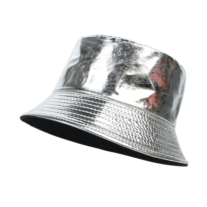 Fashion Shiny Hip-Hop Bucket Hat for Women Men PU Leather Waterproof Panama Cap Summer Fisherman Cap Bob Sun Hat Fishing Cap