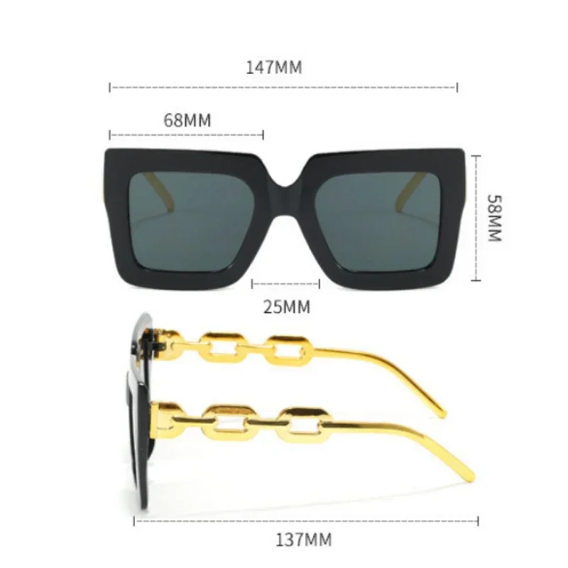Thick-Frame Chain-Detail Sunglasses Set — product information 5