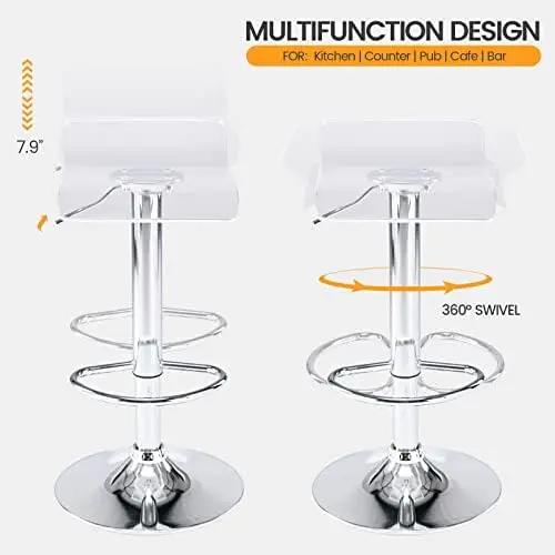 Acrylic  Stools , Backless Transparent Swivel Adjustable Airlift Barstools, Counter Height  Chairs for Kitchen Dining Room Pub C