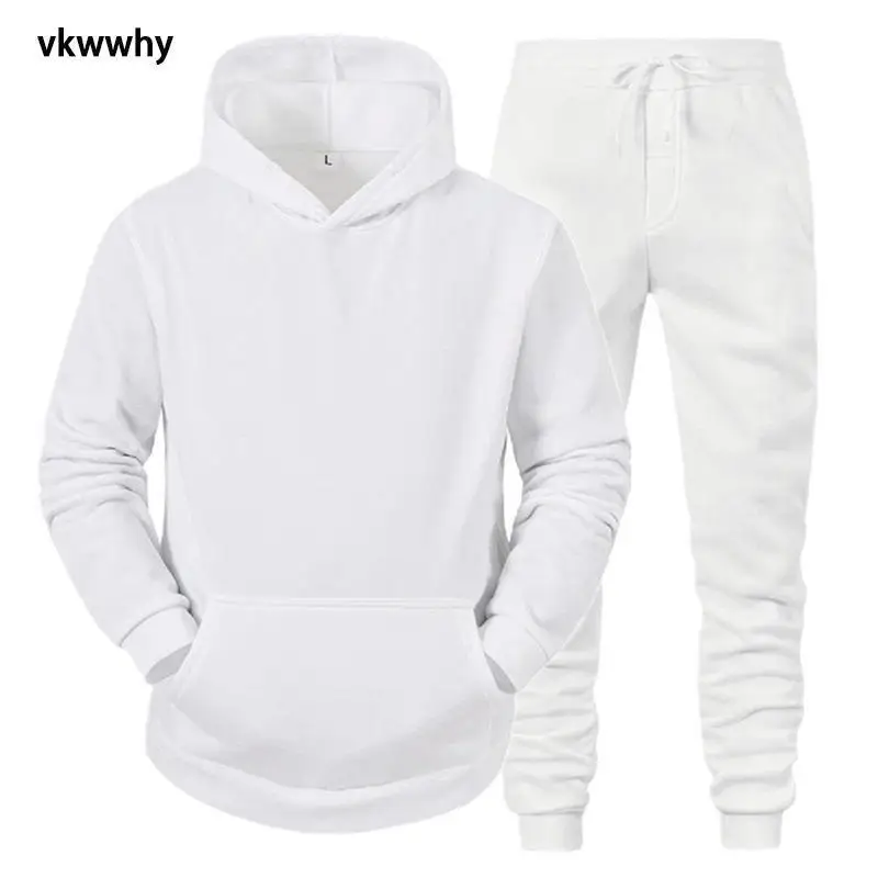 Men\'s Hoodie Pants 2 Piece Suit Winter Jogging Tracksuit Woman Oversized Sets Fleece Sweatshirt Pullover Clothing Blue 2022 New