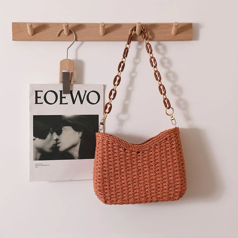 Bolso de paja tejido de gran capacidad para mujer, bolsa tipo cubo, estilo bohemio, ideal para vacaciones y playa, novedad