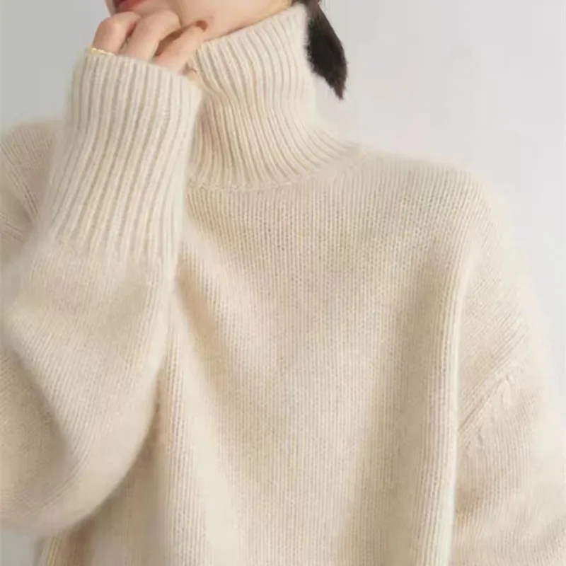 Winter New 100% Merino Wool Knit Pullover Women\'s High Quality Thicken Long Sleeve Sweater Female Solid Loose Large Size Shirt