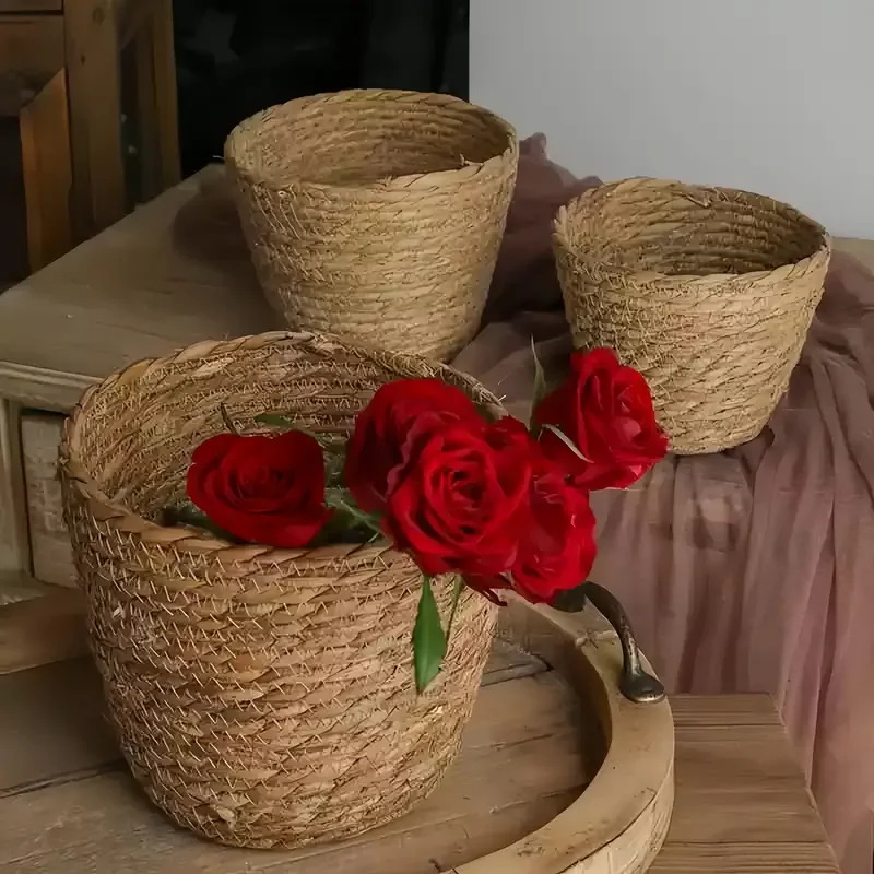 3pcs Round Woven Rope Plant Pots, Decorative Pots for Imitation and Fake Greenery,Gardening Planting,Garden Plant Decorative