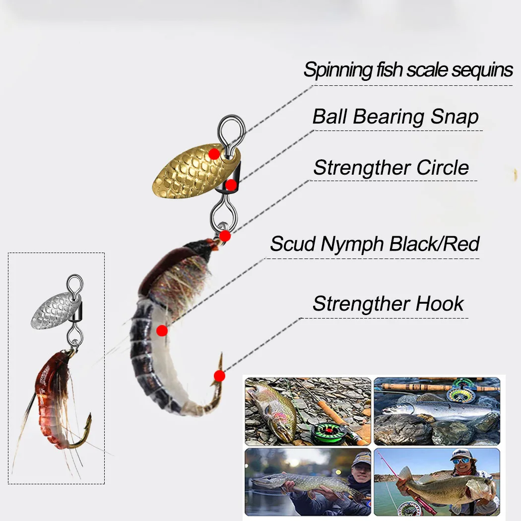 6/12Pcs Spinner Sequin Scud Nymph Scud Lure Fly for Trout Fishing Artificial Insect Bait Simulated Scud Worm Fishing Lure - view 3