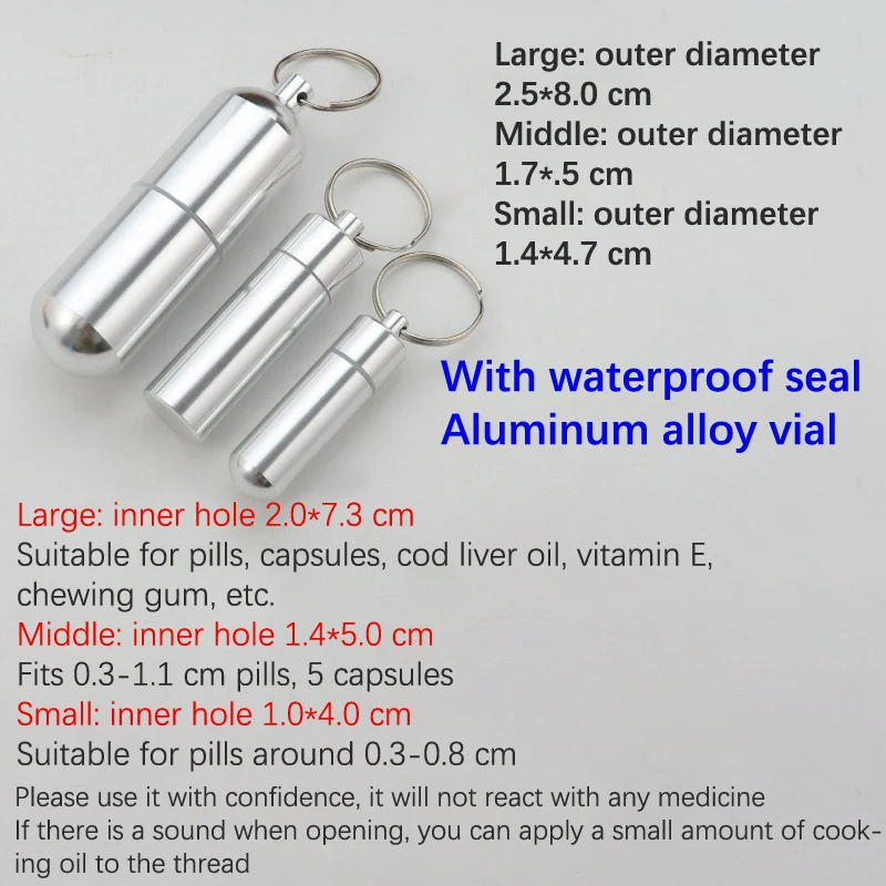 Waterproof Aluminum Pill Case, Bottle Cache Drug Holder, Viajar, Camping Container, Keychain Medicine Box, Health Care Tool, 1X