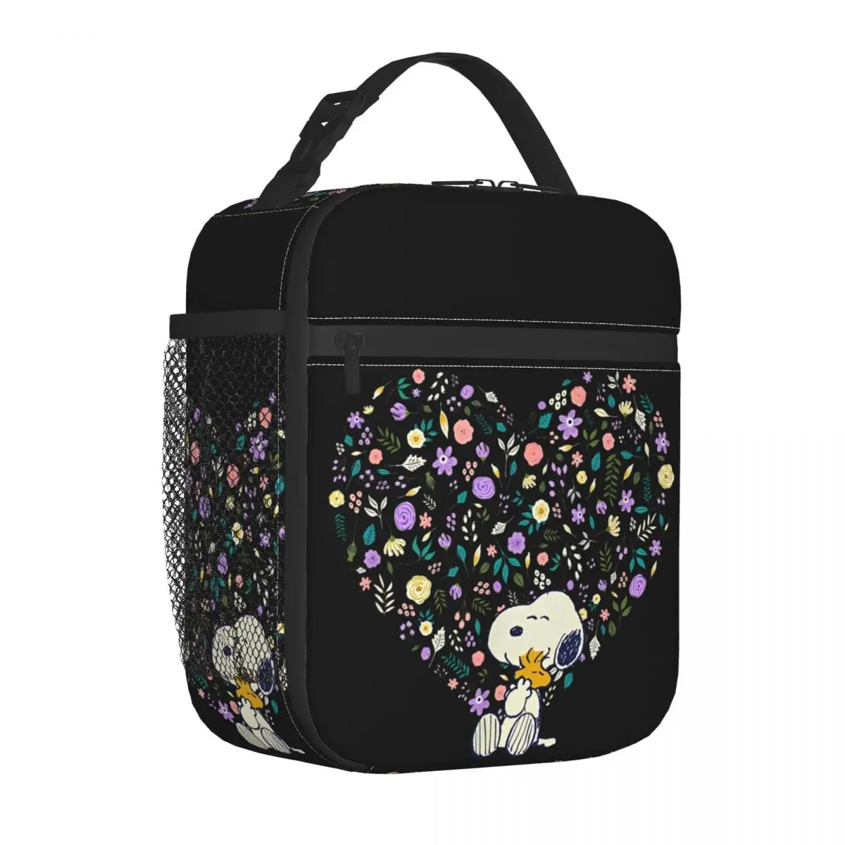 

Snoopy Woodstock Hug Цветочное сердце Изолированные сумки для обеда Термосумка Контейнер для еды Мультяшная сумка Ланч-бокс Сумка для еды Колледж