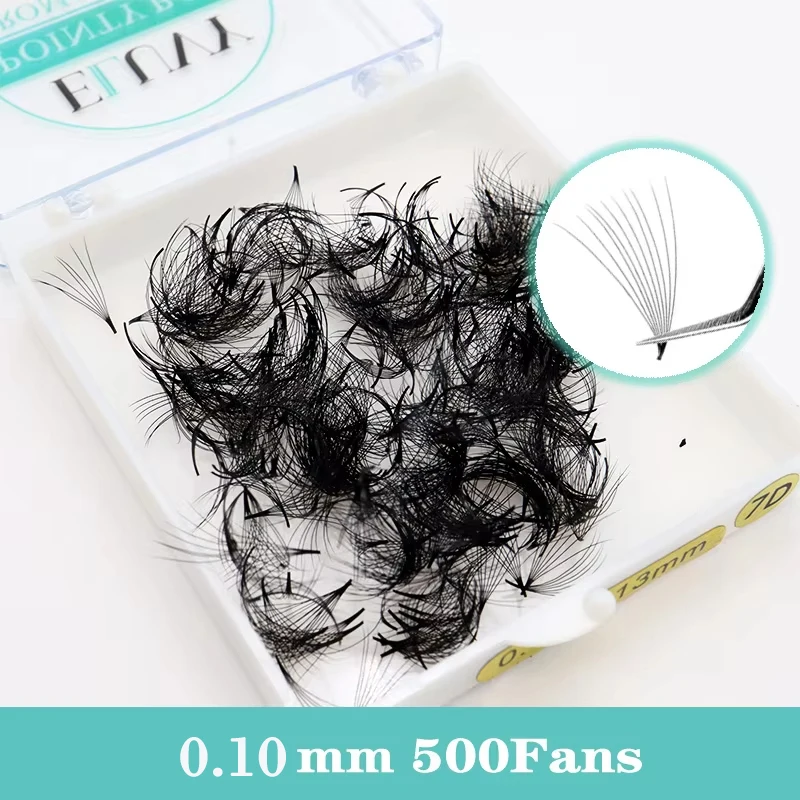 

ELUVY 500 Fans Loose Fans 2D-6D 0.10mm Pointy Base Medium Slim Narrow Stem Premade Volume Lash Fans Bouquet Eyelash Extension