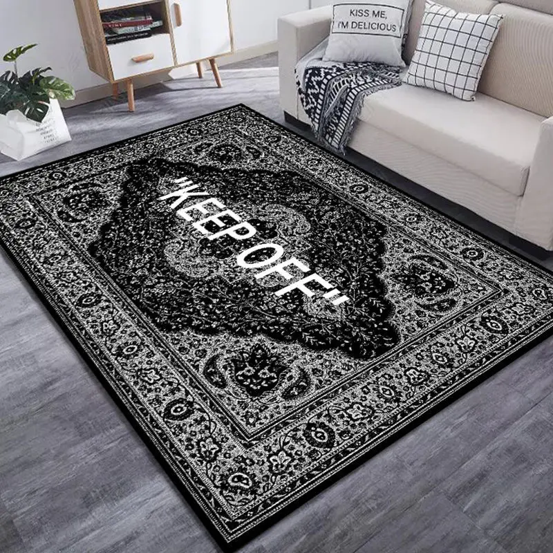 KEEP OFF Area Rugs Floor Mat Black and White Carpet Living Room Bedroom Bedside Bay Window Sofa Floor Decor Mat Alfombra Tapis