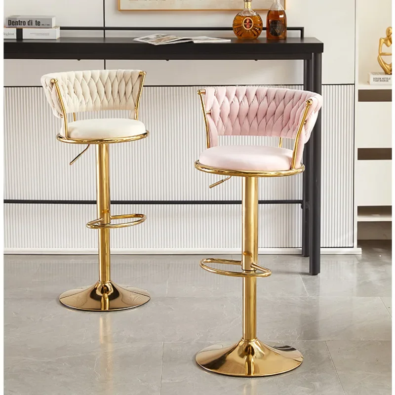 

Modern Simple Bar Chair High Foot Backrest Counter Stool Lifting Rotating Restaurant Seat Skin Friendly Velvet Nordic Furniture