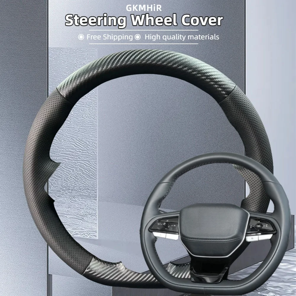 

Customization Car Steering Wheel Cover For Changan CS85 CS55 CS75 CS15 CS35 Hand Sewing Carbon Fiber Genuine Leather Accessories