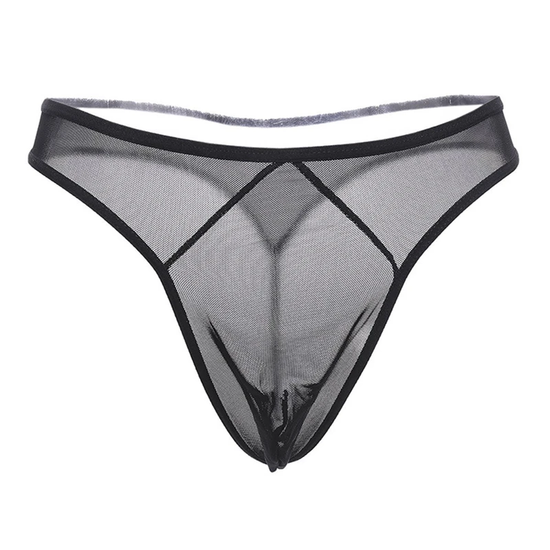 Men\'s Underpanties Transparent Sexy Thong Ultra-thin Mesh Low Waist Seduction  Underpanties Solid See Through G String Male Gift