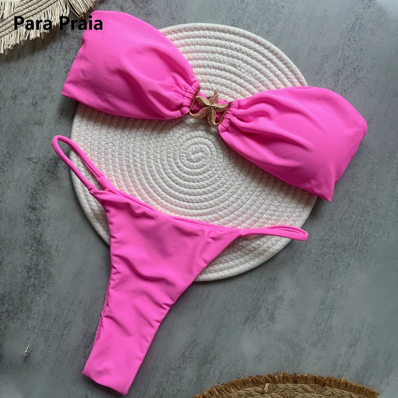 

Para Praia сексуальный комплект бикини-бандо без бретелек 2025 женский купальник бразильский женский купальник из двух частей стринги Biquini