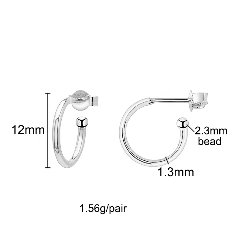 wholesale 14K small jewelry real 14k solid gold huggie earrings with pin & hoop