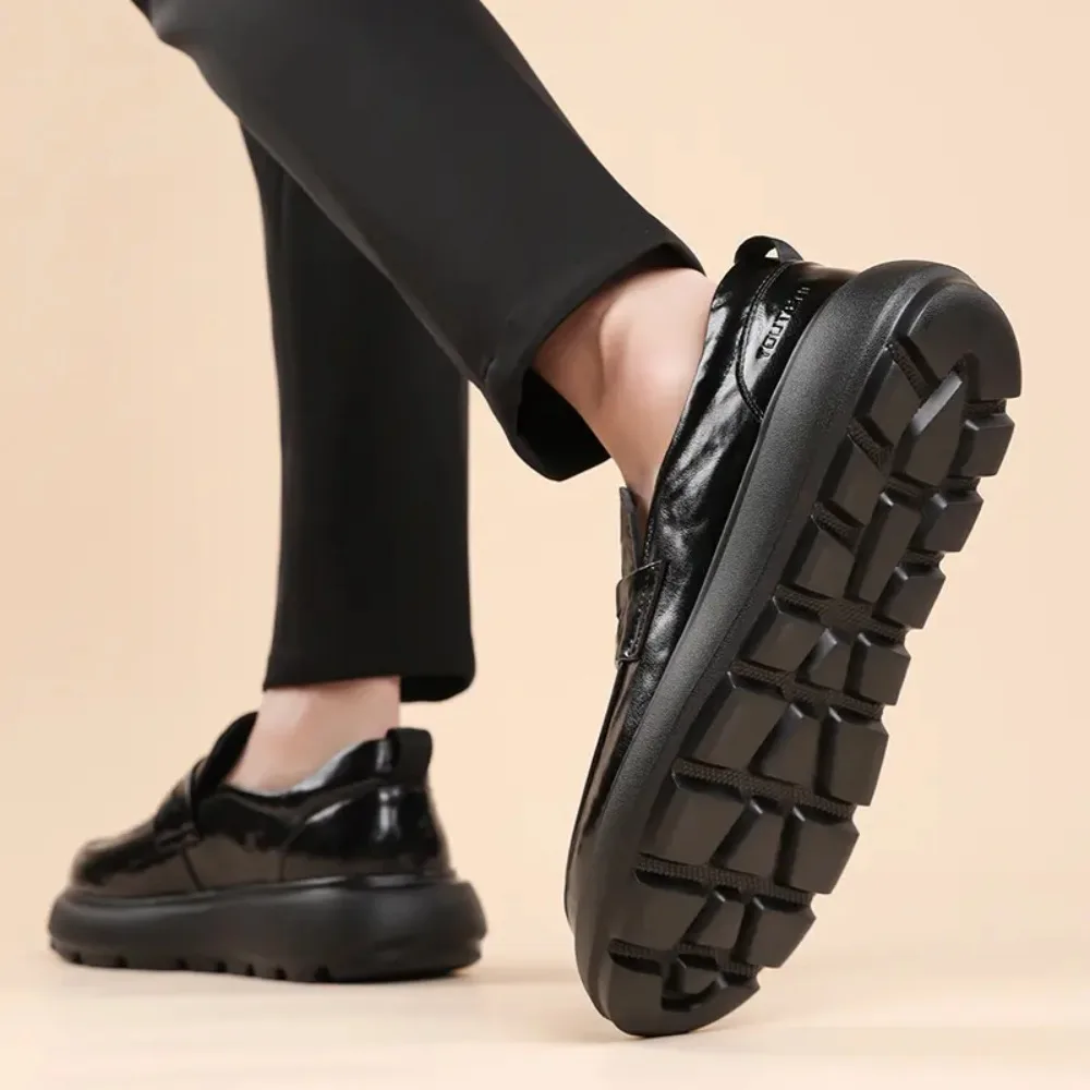 Vestido de boda informal de negocios para hombre, zapatos de cuero genuino, zapatos de plataforma sin cordones, mocasines negros y marrones, calzado transpirable para caballero
