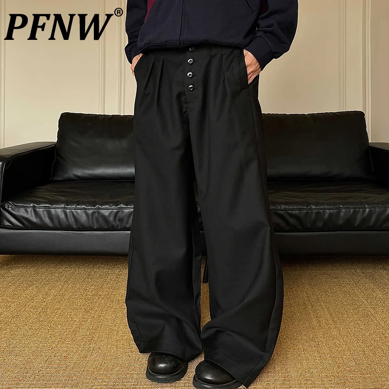 PFNW menswear row buttons design casual suit pants men's loose straight draped wide-legged black long pants tide 12C1982