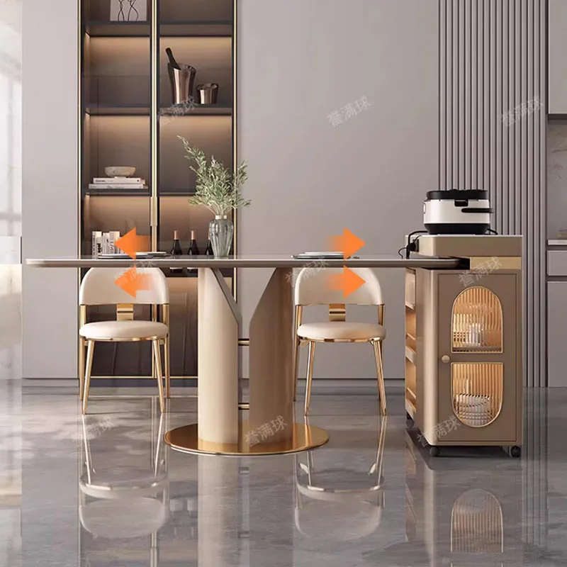 Wood Mobile Dining Table Salon Bar Nordic Luxury Diner Hall Kitchen Wall Office Dining Table Center Comedor Home Furniture