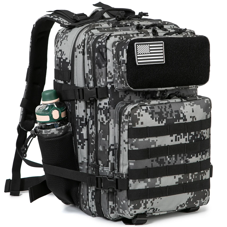 45L 전술 배낭 생존 가방 사냥용 MOLLE 배낭 남성용 EDC 야외 하이킹 배낭 물병 홀더 포함
