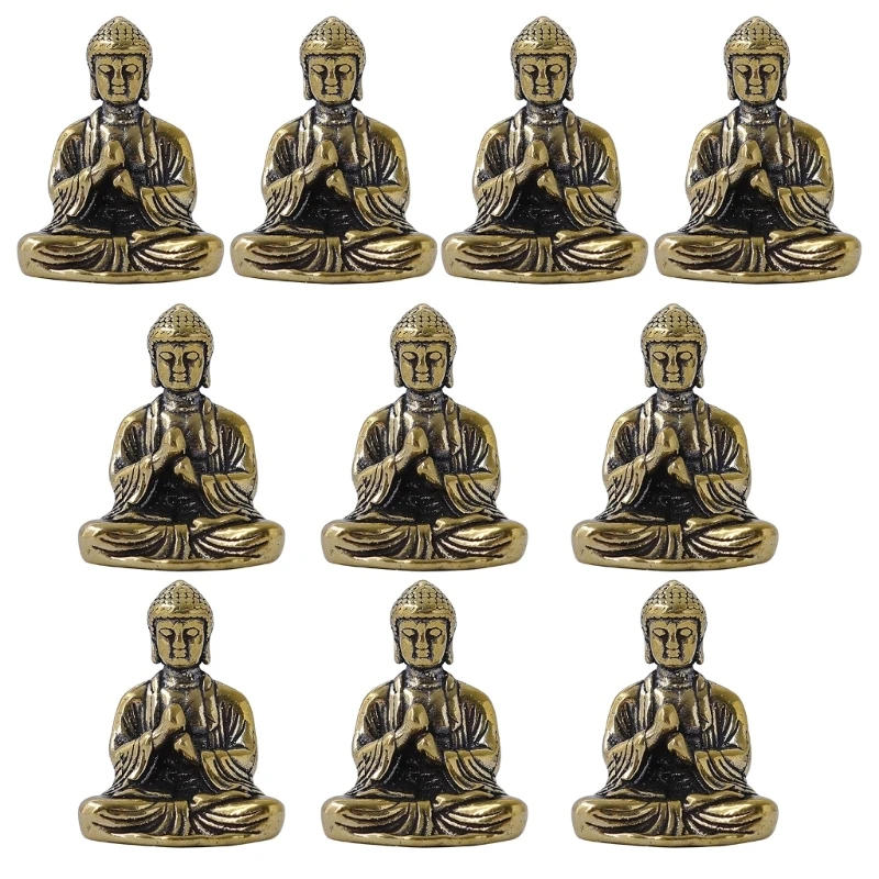 10-Pieces/set Mini Sakyamuni Buddhas Statue Brass Figurine Ornament Perfect Present Gift Choice for Buddhist Devotees