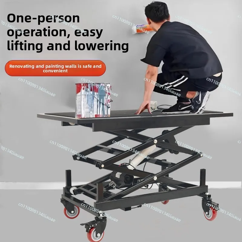 Electric Lifting Stool Folding Mobile Interior Decoration Tiled Trolley Pedal Lifting
