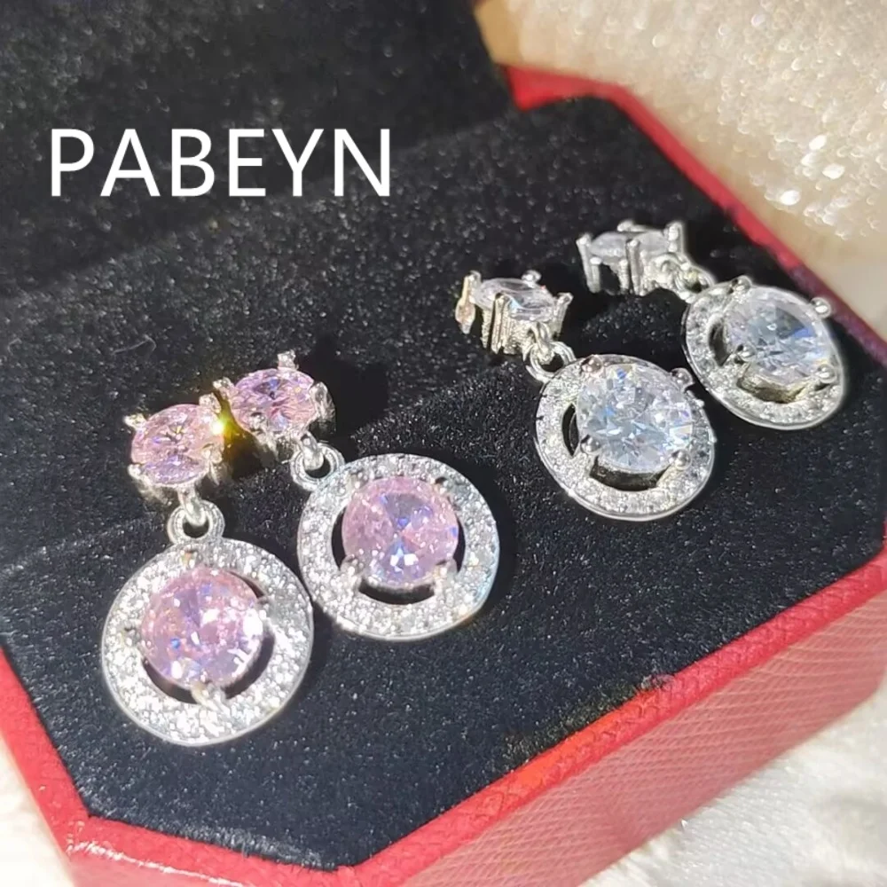 925 Sterling Silver Fashion Temperament Colored Round Bag Zircon Earrings Birthday Party Anniversary Gift Ladies Jewelry