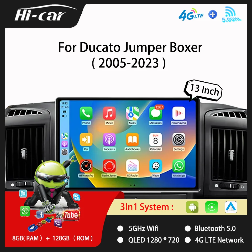

13.1Inch 2Din Android Radio For Fiat Ducato Citroen Jumper Peugeot Boxer CarPlay & Android Auto Stereo 4G+Wifi Multimedia Player