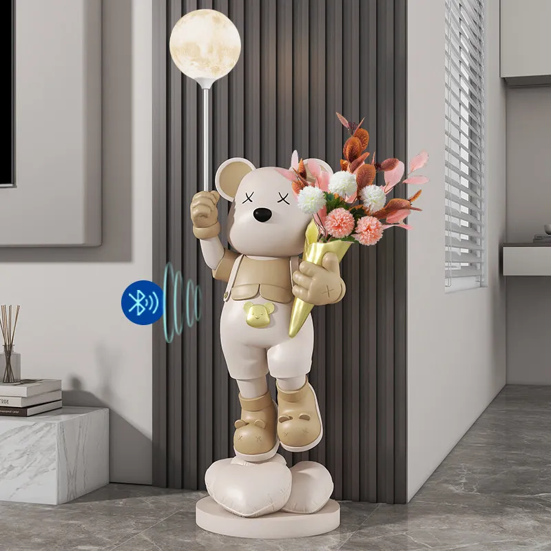 Home Decor 128CM Luminous Speaker Bear Statues Large Floor Decor Simple Living Room Cartoon Animal Art Sculpture Vase Ornaments