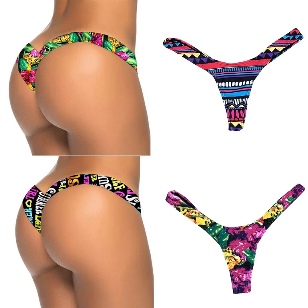 Women Brazilian Print Bikini Bottom Thong Bathing Beach Swimsuit Swimwear Summer Beach Comfortable Sexy Bikini 2025 Mujer