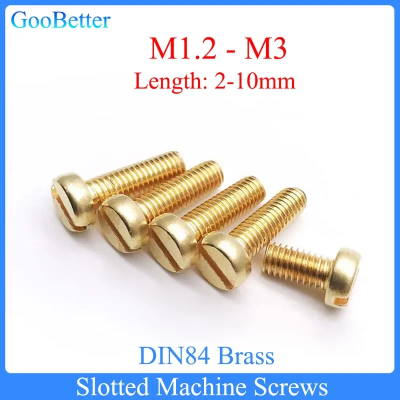 

100pcs/lot Slotted Machine Screws M1.2 M1.4 M1.6 M2 M2.5 M3 Brass SlottedCheese Head Screw Brass Bolt Length=2-10mm DIN84