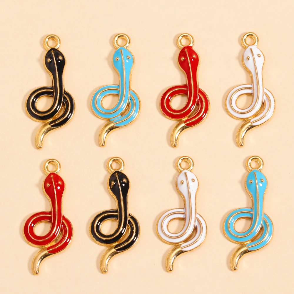

10Pcs Fashion 4Colors Enamel Snake Charms Pendant for Women Necklaces Earrings Keychain Jewelry Making DIY Handmade Craft