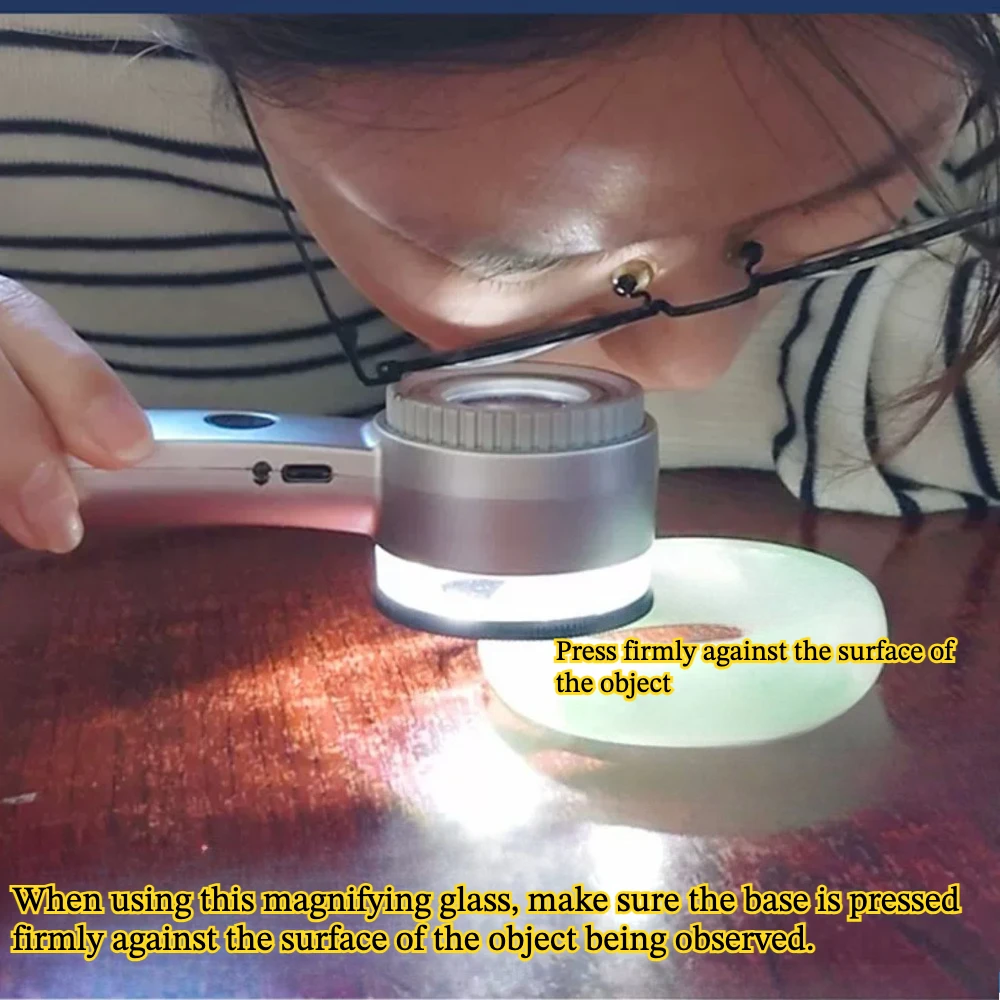 90X HD Professional Magnifying Glass for Jewelry Identification USB Rechargeable 3 Light Modes