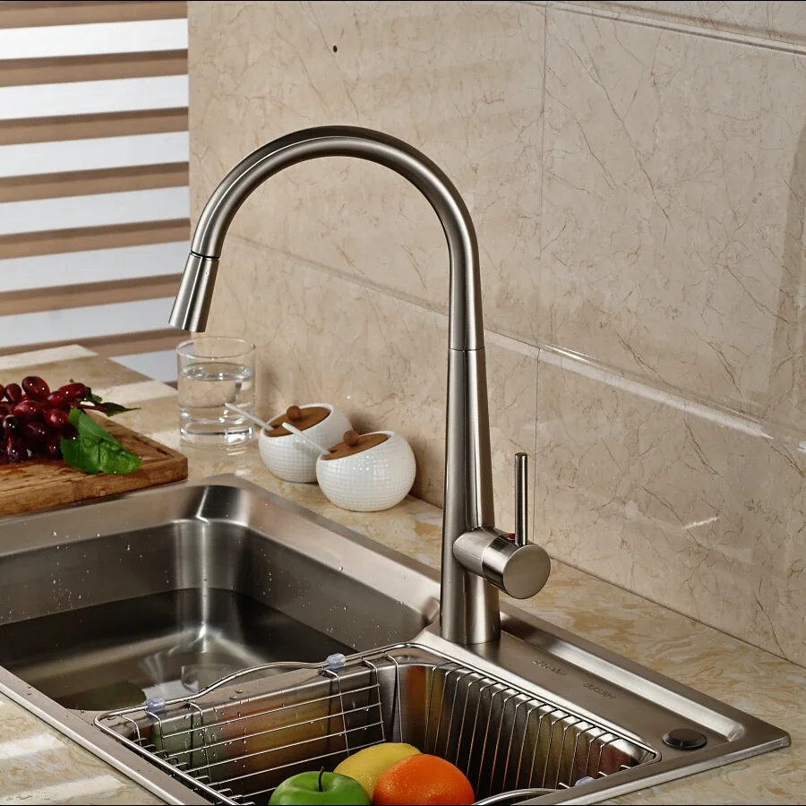 

kitchen Vidric Faucet Pull out basin faucet Brushed Nickel a Sink mixer tap swivel 360 rotate Hot Cold Brass Faucet