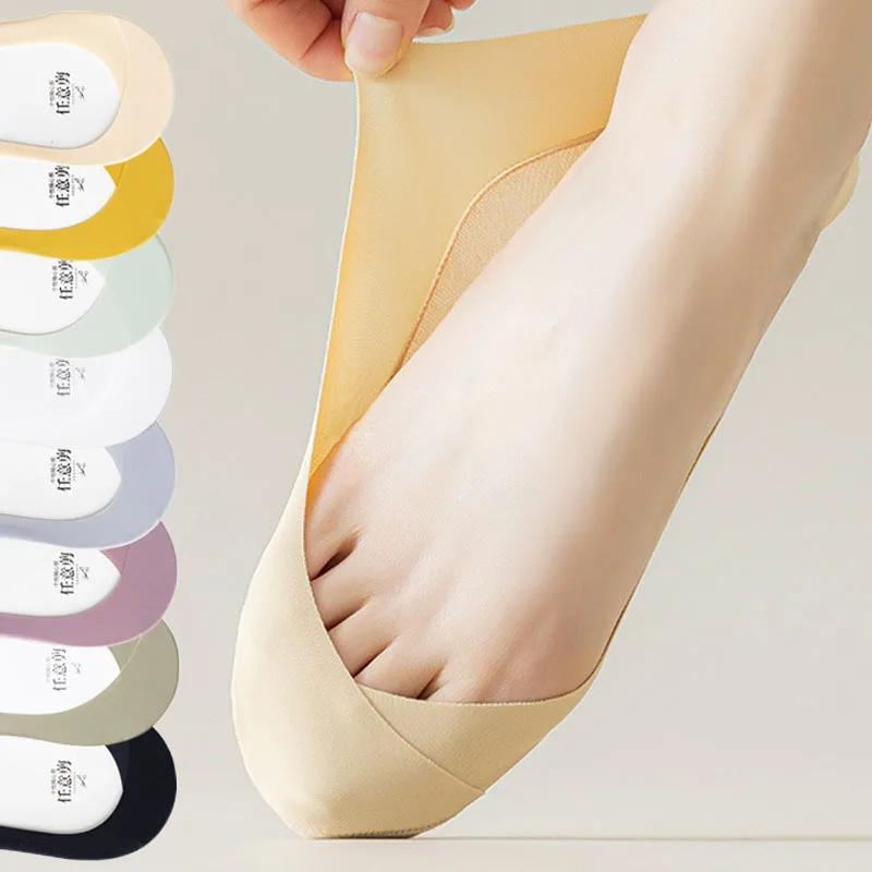 

3 пары нескользящих носков, женские невидимые дышащие летние ультратонкие однотонные однотонные носки из ледяного шелка с низким вырезом, повседневные тапочки Sokken