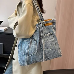 Denim women handbag Large capacity quality ladies big Totes Casual Tassels female Shoulder bags bolsa Commuting shopping bags