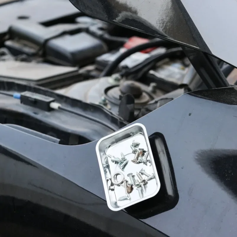 2/1 Buah Baki Magnetik Baja Tahan Karat Bagian Magnetik Baki Bulat dan Persegi Panjang Kunci Sekrup Aksesori Perangkat Keras Pengatur